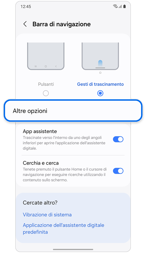 Schermata delle impostazioni di Barra di navigazione.