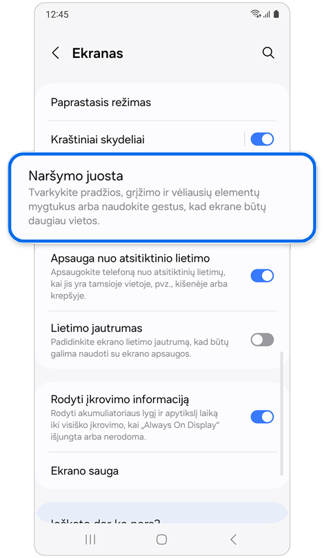 Ekrano nustatymų langas.