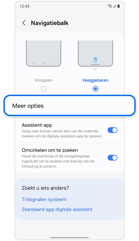 Instellingenscherm voor navigatiebalk.