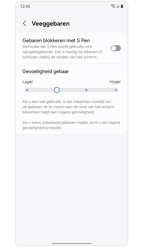 Instellingsopties voor veeggebaren.