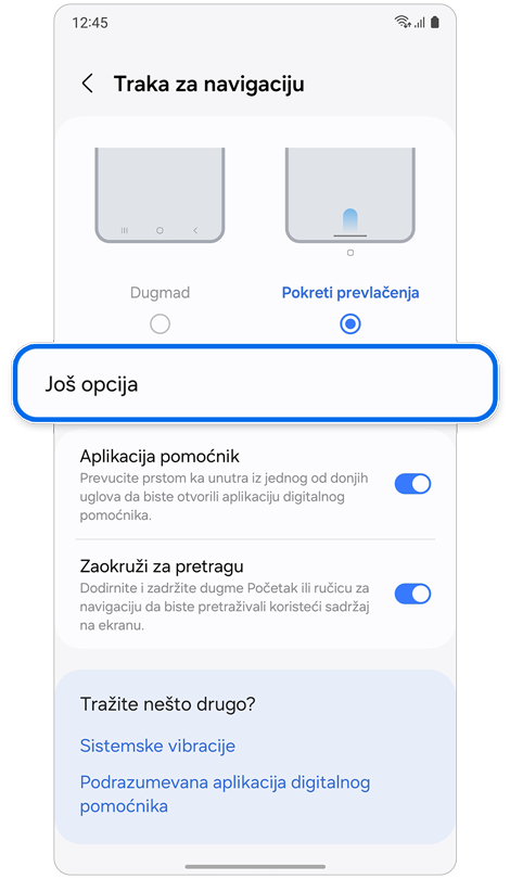 Traka za navigaciju, ekran podešavanja.