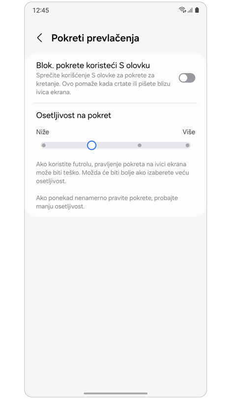 Pokreti prevlačenja, opcije podešavanja.