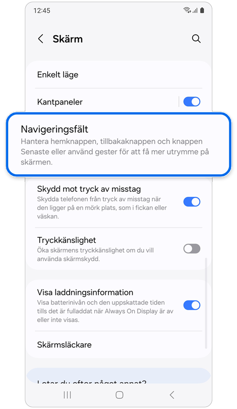 Inställningsskärm för Skärm.