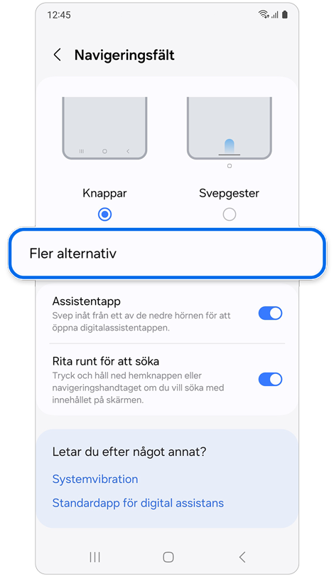 Inställningsskärm för Navigeringsfältet.