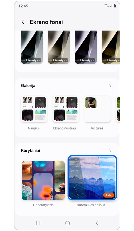 Ekrano fono parinktys