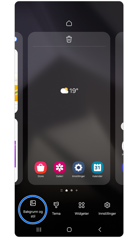 Tilpasningsalternativer for startskjermbildet for Galaxy S24