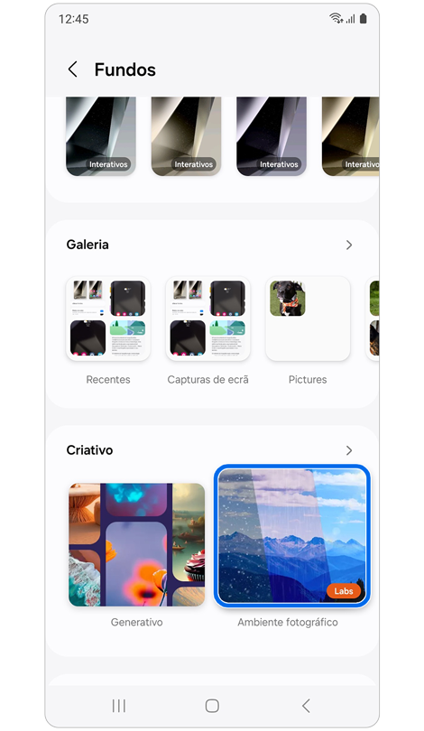 Opções de fundos de ecrã