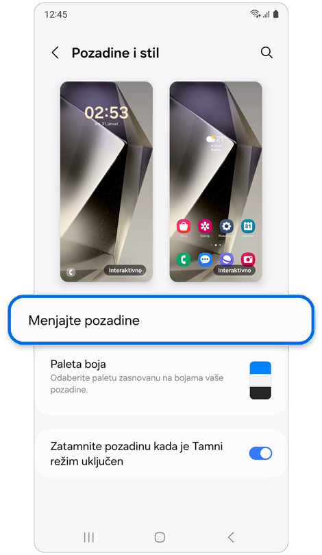 Opcije prilagođavanja za Pozadine i stil