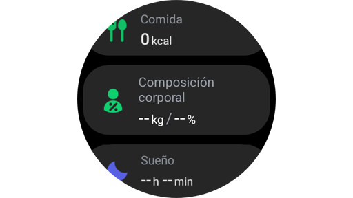 Opción de composición corporal en un Galaxy Watch.