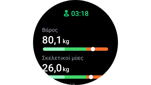 Αποτελέσματα μέτρησης σύστασης σώματος σε ένα Galaxy Watch.