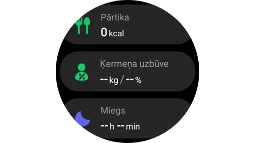 Ķermeņa uzbūves opcija Galaxy Watch viedpulkstenī.