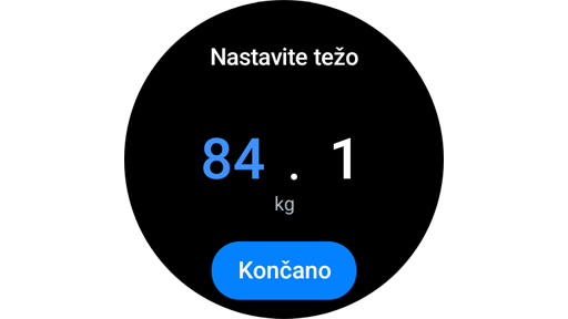 Nastavitev teže na uri Galaxy Watch.
