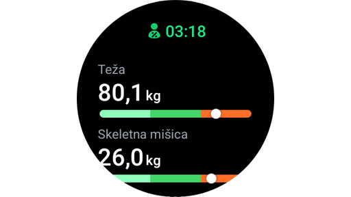 Rezultati merjenja telesne sestave na uri Galaxy Watch.