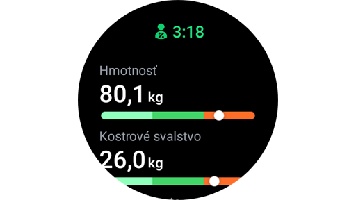 Výsledky merania telesnej kompozície na hodinkách Galaxy.