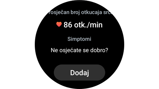 Mogućnost dodavanja simptoma EKG-a na Galaxy Watch satu.
