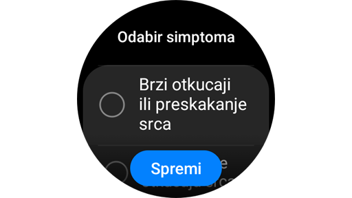 Dodavanje i spremanje simptoma EKG-a na Galaxy Watch satu.