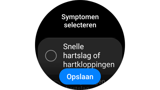 Toevoegen en opslaan van ecg-symptomen op een Galaxy Watch.