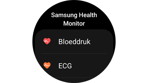 Samsung Health Monitor-app ECG-selectiescherm.