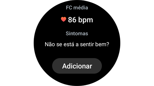 Opção para adicionar sintomas de ECG num Galaxy Watch.