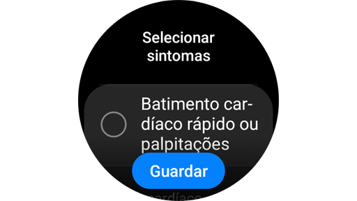 Adicionar e guardar sintomas de ECG num Galaxy Watch.