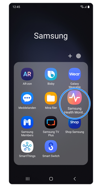 Samsung Health Monitor-appen på en Galaxy-telefon.