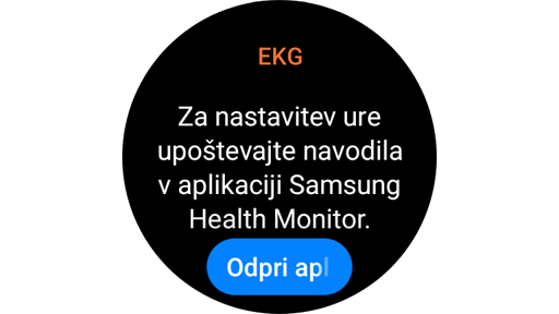 Navodilni zaslon za merjenje EKG v uri Galaxy Watch.