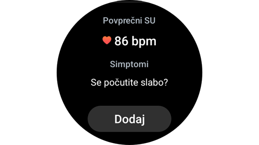 Možnost dodajanja simptomov EKG v uri Galaxy Watch.