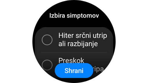 Dodajanje in shranjevanje simptomov EKG v uri Galaxy Watch