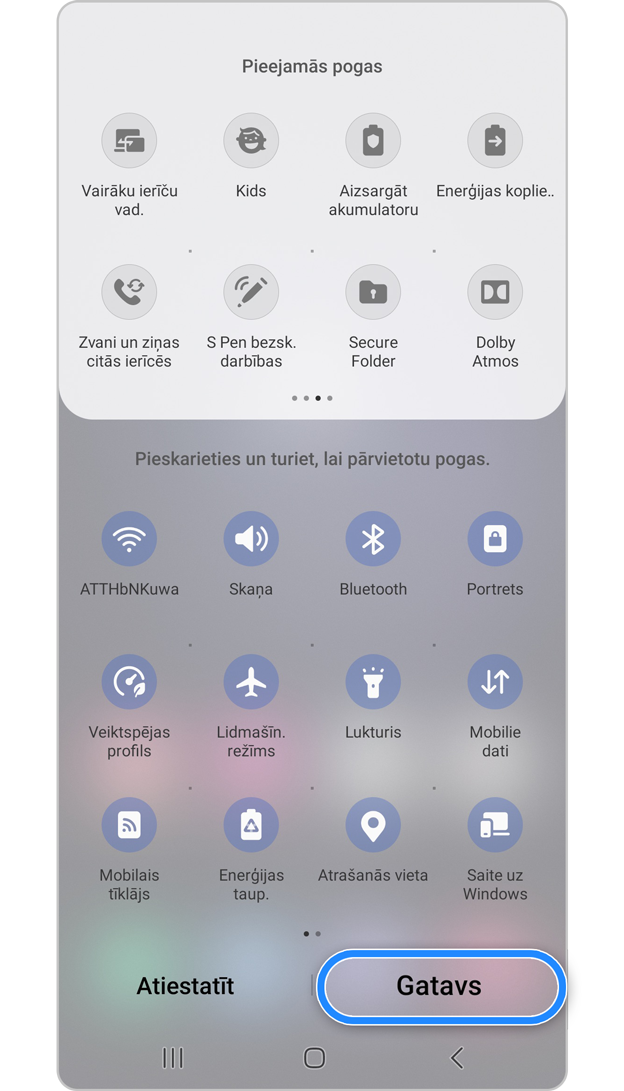 Vieglās veiktspējas aktivizēšana ātrajos iestatījumos, 3. darbība