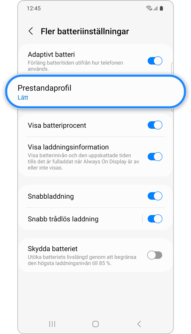 Aktivera Lätt prestandaläge steg 4.