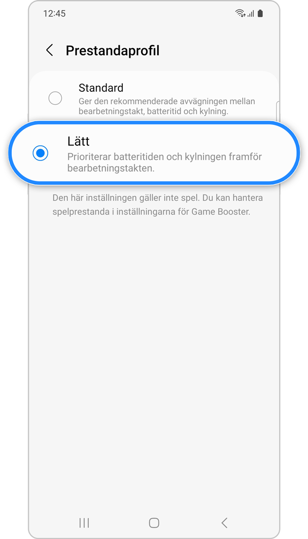 Aktivera Lätt prestandaläge steg 5.