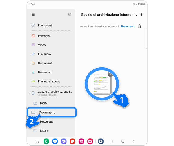 Passaggio 3 per lo spostamento di più file tra cartelle su dispositivo Galaxy usando due mani.
