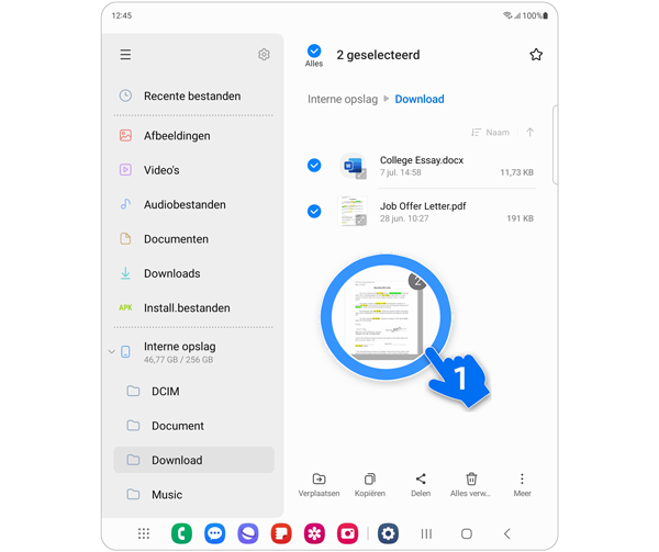 Met twee handen meerdere bestanden tussen mappen op een Galaxy-apparaat verplaatsen, stap 2.