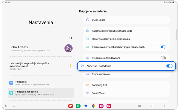 Funkcia Viacnásobné ovládanie Samsung Galaxy, 1. krok