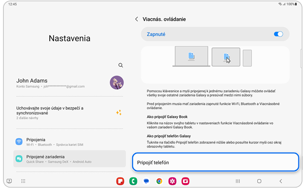 Funkcia Viacnásobné ovládanie, Samsung Galaxy, 2. krok