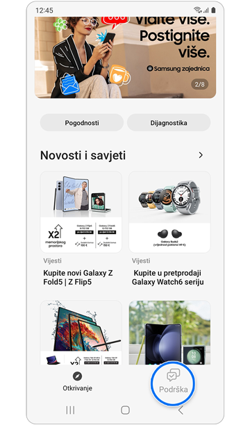 Početni zaslon aplikacije Samsung Members.