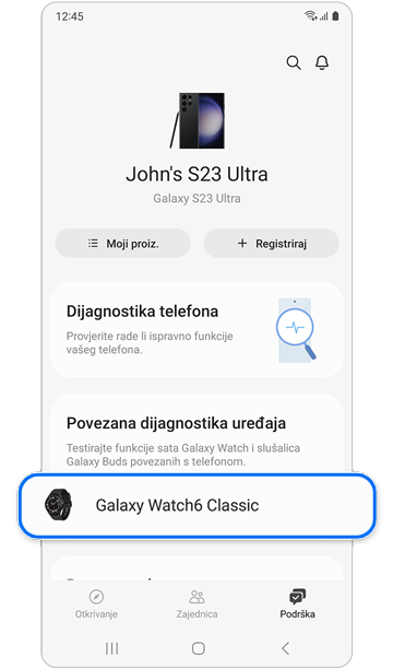 Samsung Members aplikacija Zaslon podrške.