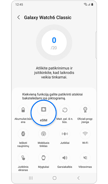 Diagnostinių testų piktogramų sąrašas.