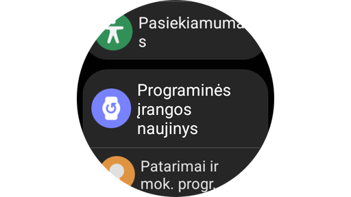 Programinės įrangos naujinio ekranas „Galaxy Watch“ laikrodyje