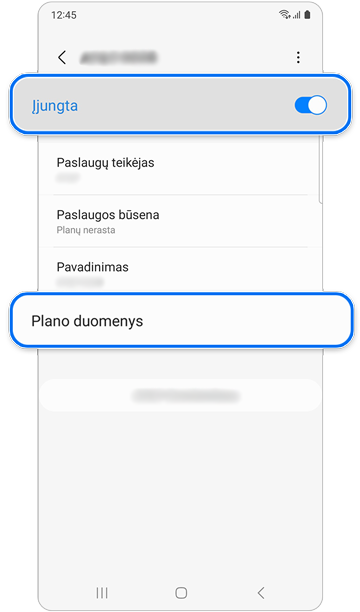 Mobiliojo plano patikrinimo ekranas.