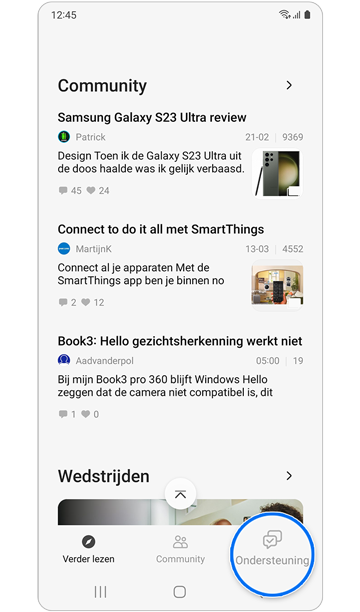 Startscherm Samsung Members-app.