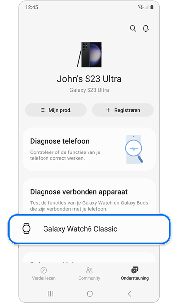Ondersteuningsscherm Samsung Members-app.