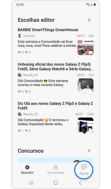 Ecrã inicial da aplicação Samsung Members.