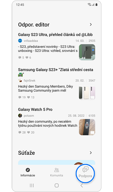 Domovská obrazovka aplikácie Samsung Members.