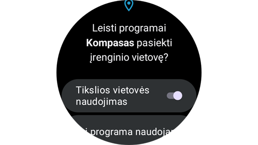 Vietovės nustatymai „Samsung“ kompaso programėlėje.