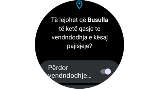 Cilësimet e vendndodhjes në aplikacionin Samsung Compass.