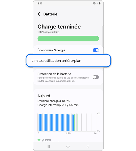 Sélectionner l’option de limites d’utilisation en arrière-plan.