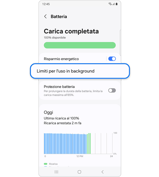 Selezione di Limiti per l'uso in background.
