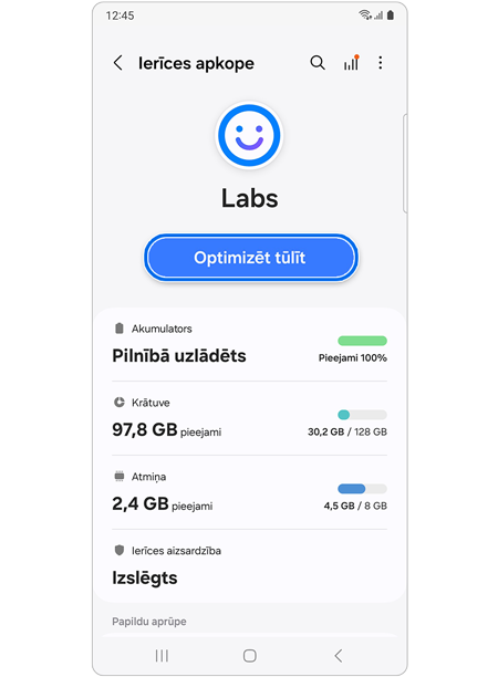 Opcijas “Optimizēt tūlīt” atlasīšana.