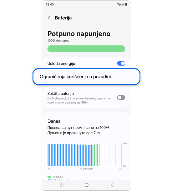 Izbor Ograničenja korišćenja u pozadini.
